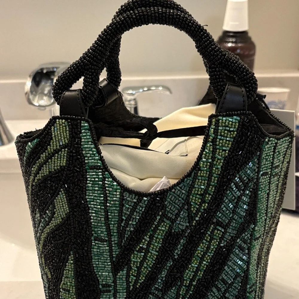 STAUD Black and Green Beaded Tote - Picture 3 of 6